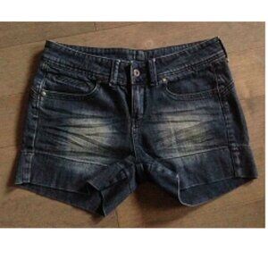 Women's MNG Jeans Jean Shorts -  Size EUR 36 Faded Dark Wash Whiskers Denim